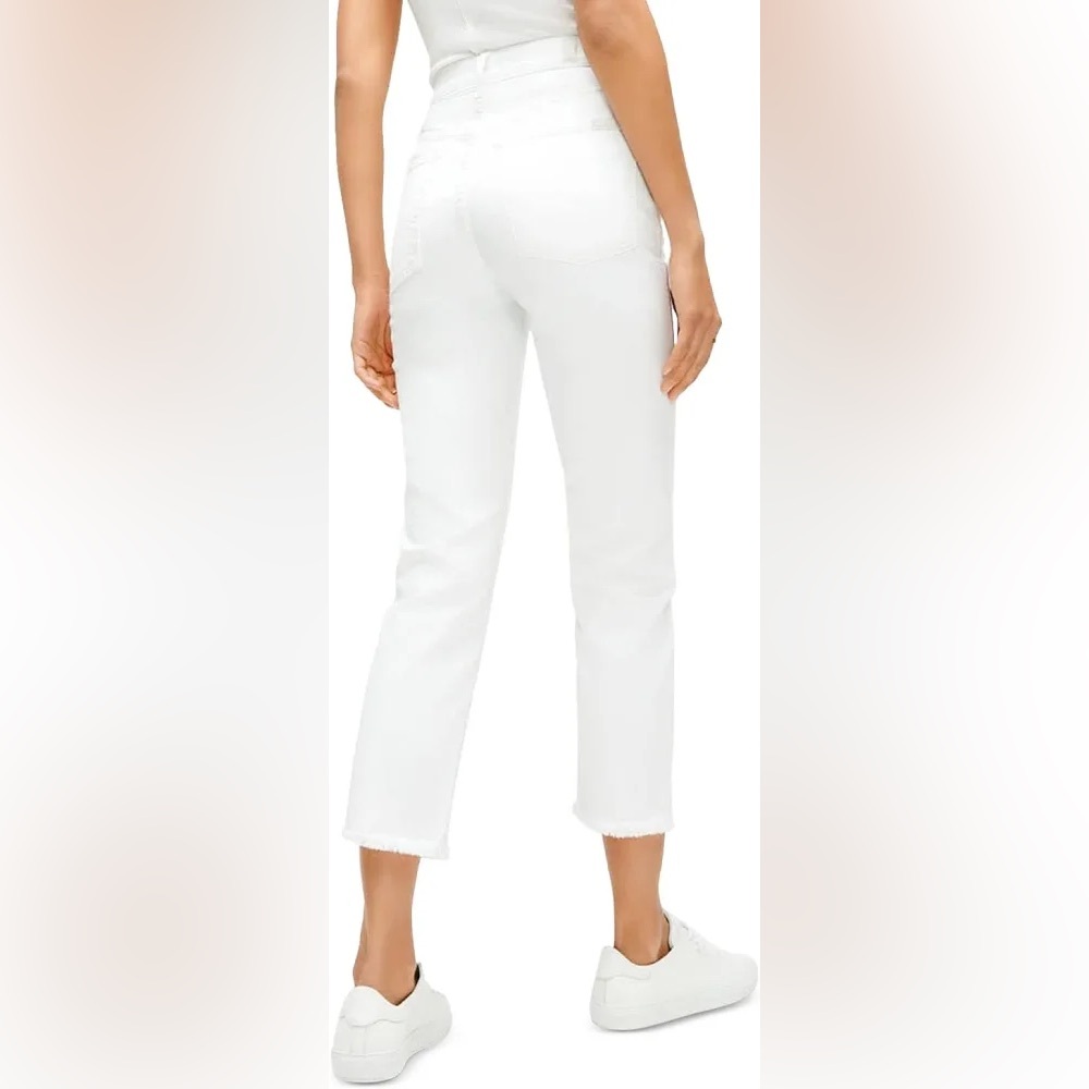 7 For All Mankind White High Waist Cropped Straight Jeans - Picture 3 of 16